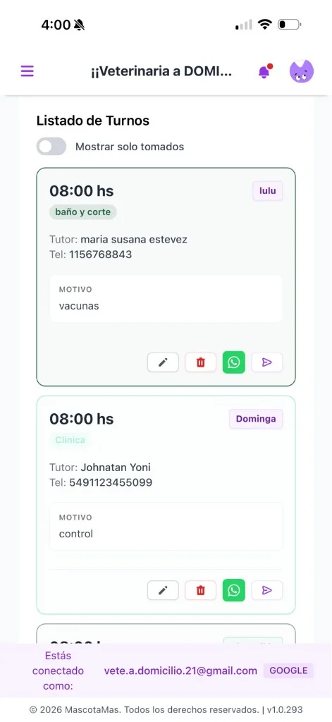 Turnos en celular
